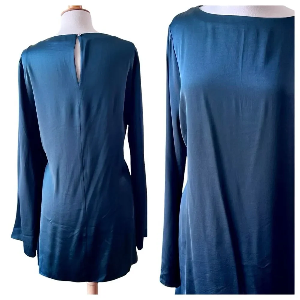 MADEWELL Dark Green Satin Long Bell Sleeve Mini Dress - XL - Picture 5 of 10